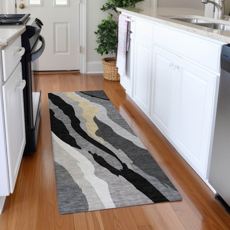 Premium Washable Super Soft Mid Century Modern Mayfield Rug - Black - 2'3" x 7'6"