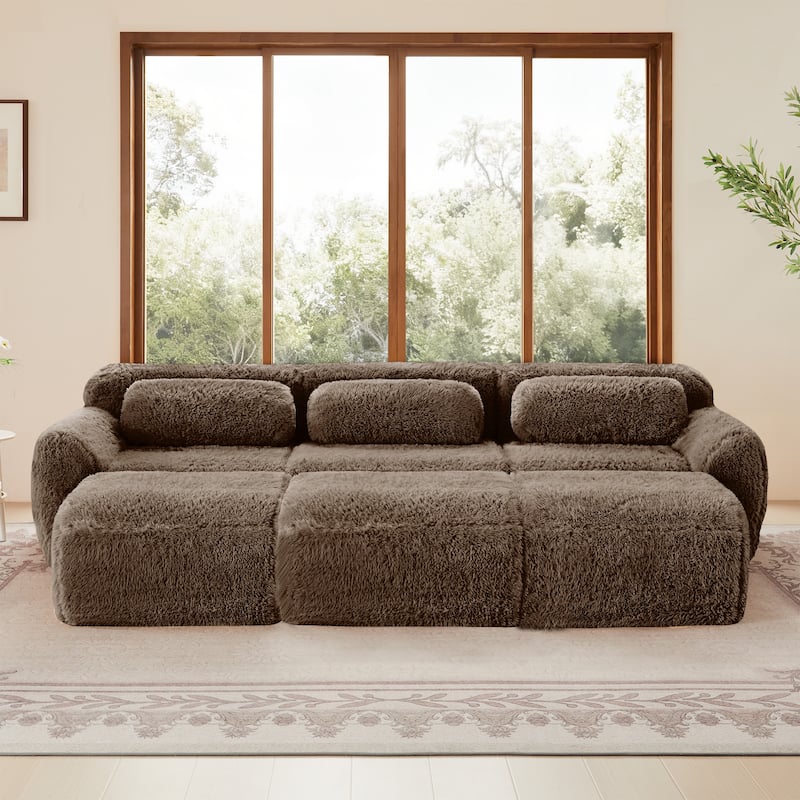 Anmytek 3-Seater Modular Sectional Sofa Soft Plush Fabric Movable Ottoman Non-Slip Base No Assembly