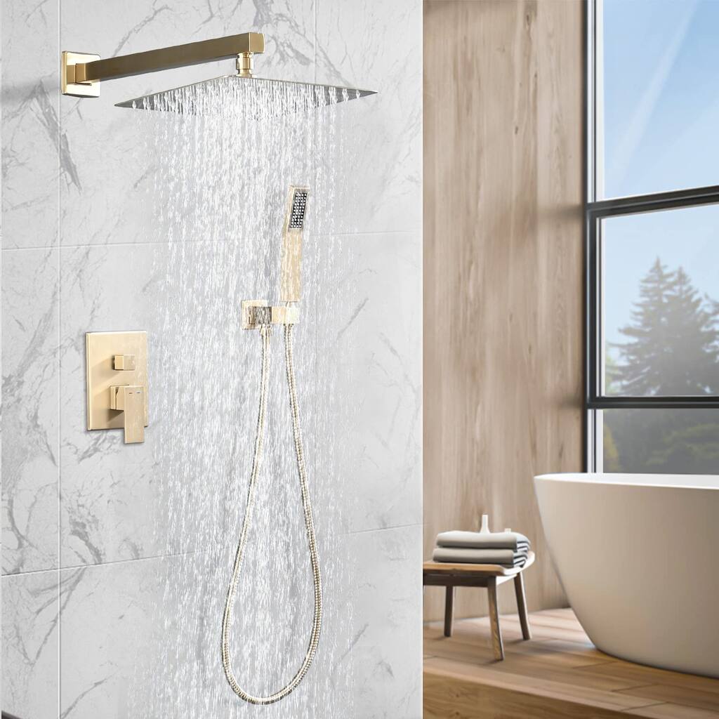 Wall Mounted Shower System 10 Inches Rainfall Shower Head And Handheld Shower Head Combo Set Rough-in Valve Body And Trim valve