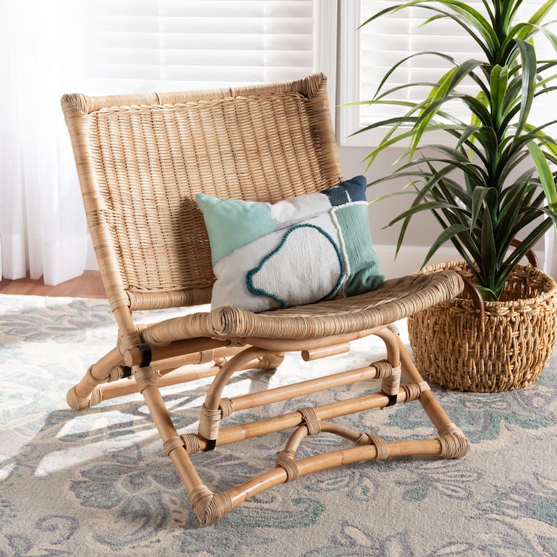 Herrara Modern Bohemian Natural Brown Antique Rattan Foldable Lounge Chair