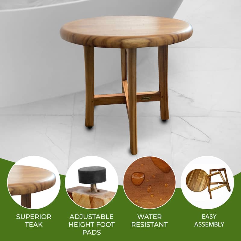 EcoDecors Shoji EarthyTeak 18" Teak Round Shower Stool - 17.5" W x 17.5" D x 18" H
