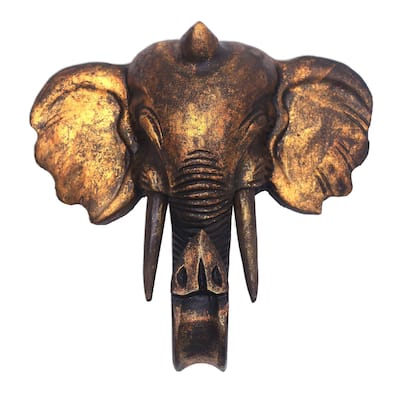 Wood wall sculpture, 'Glorious Elephant' - 9.75" H x 10.25" W