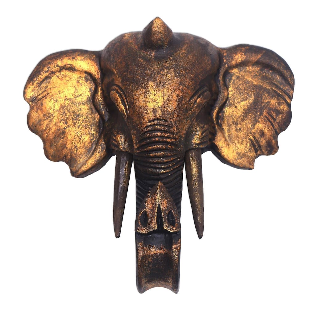 Wood wall sculpture, 'Glorious Elephant' - 9.75" H x 10.25" W