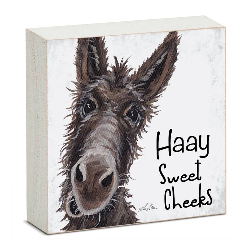 Sweet Cheeks Artistic Freestanding Solid Wood Block Sign Made in the USA 3.75” Square Decorative Accent for Home or Office - Multi