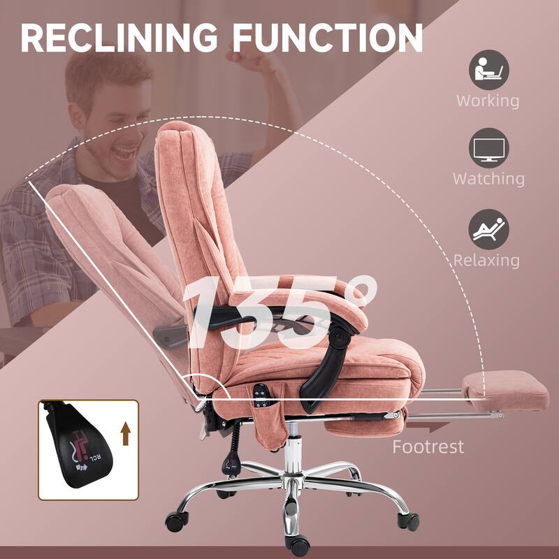 Massage Office Chair, Executive Office Chair Reclining Computer Chair with 6-Point Vibration, Retractable Footrest, Pink