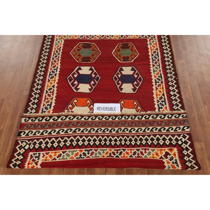 Kilim Qashqai Persian Vintage Rug Hand-Knotted Wool Carpet - 5'0"x 8'5"
