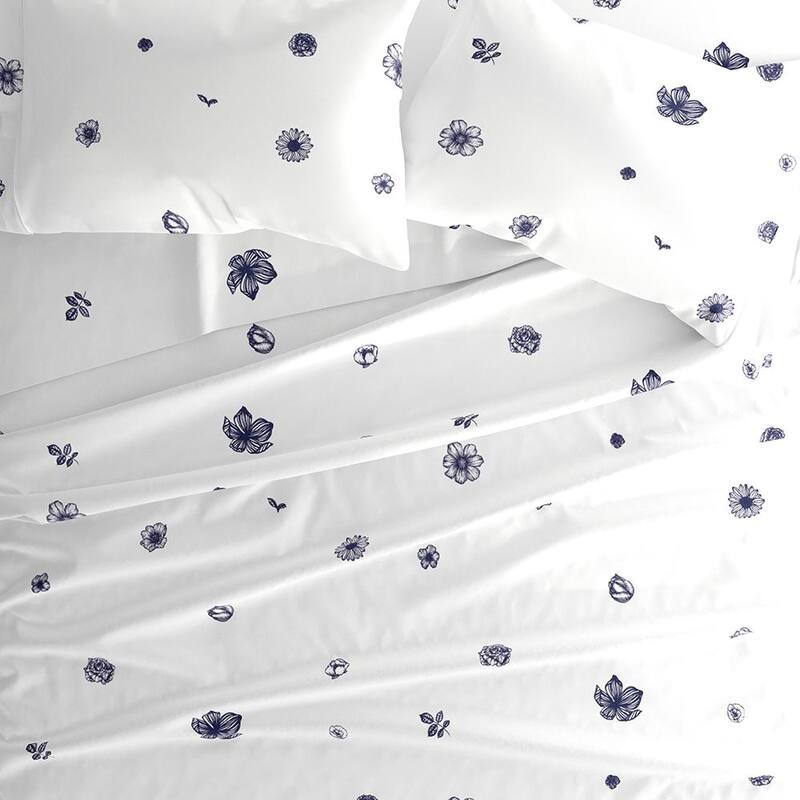 Becky Cameron Indigo Flowers Pattern 4 Piece Deep Pocket Bed Sheet Set