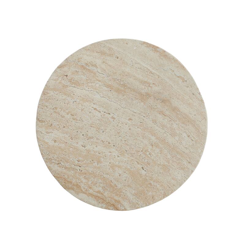 Roomfitters Outdoor Travertine Concrete Side Table with Fluted Base, Weather-Resistant Accent End Table, Beige