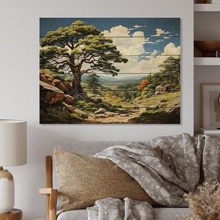 Designart "Proud Pine Tree IV" Floral Print on Natural Pine Wood - Bed ...