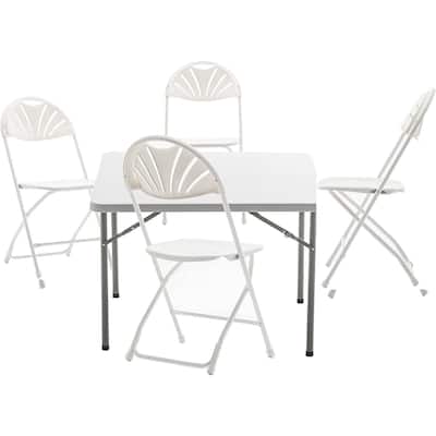 BTExpert 5 Piece Folding Card Table Set, 34" Square Granite White Plastic 4 Adult Chairs for party home indoor outdoor