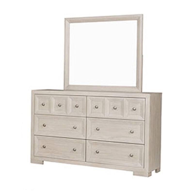 Kizie 4pc Queen Bedroom Set, Nightstand, Dresser Mirror, Beige Wood