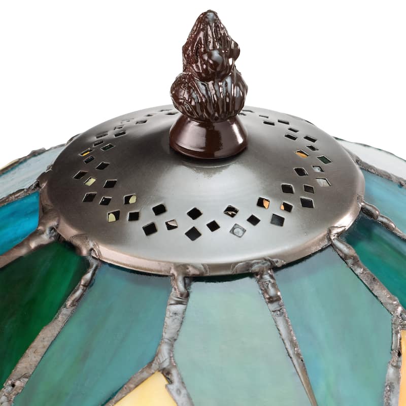 Sunflowers River of Goods Brown Metal and Stained Glass Dome Shade 16.5-Inch Table Lamp - 10" x 10" x 16.5"