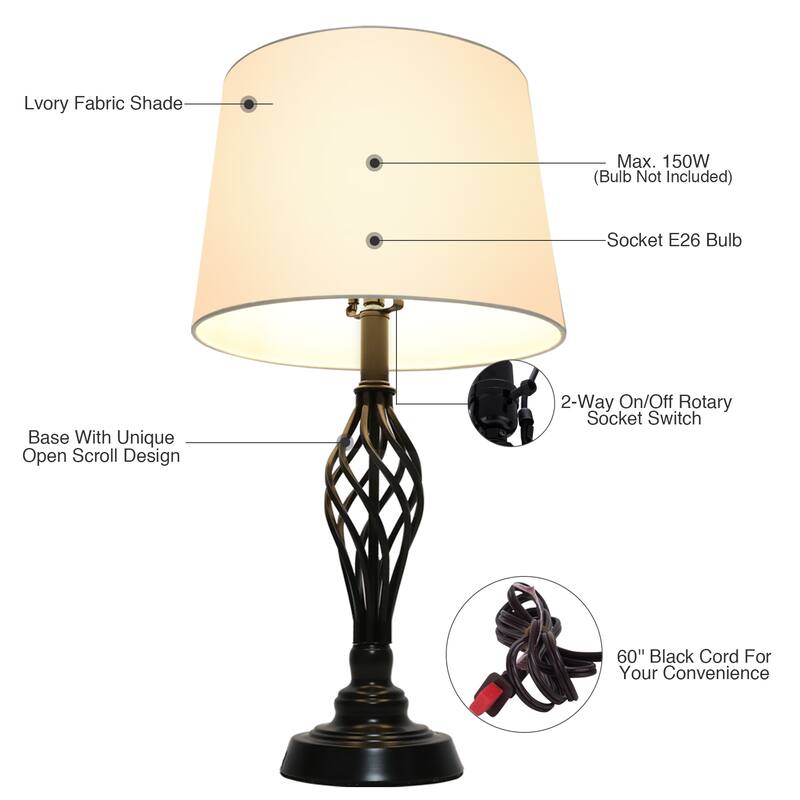 CO-Z 26" Bronze Farmhouse Table Lamps Bedroom Lamps Set of 2 - W12" x H26"