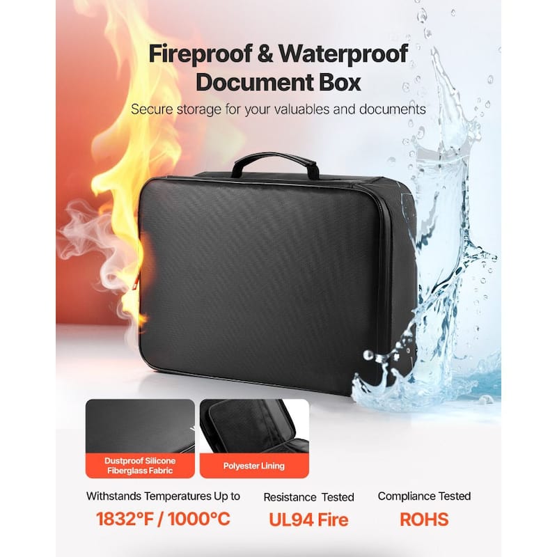 Waterproof Fireproof Document Box with Combination Lock and Multi-Layer Storage for Home or Office