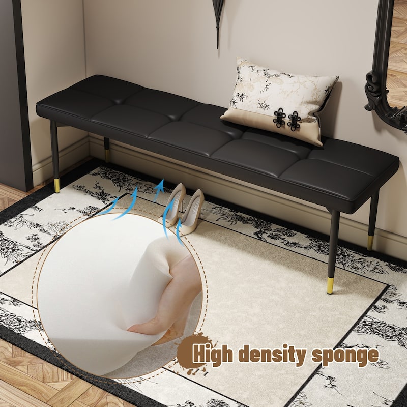 Roomfitters 47"/59" PU Shoe Bench with Gold Metal Legs, Entryway Seat for Bedroom, Living Room and Hallway, Black
