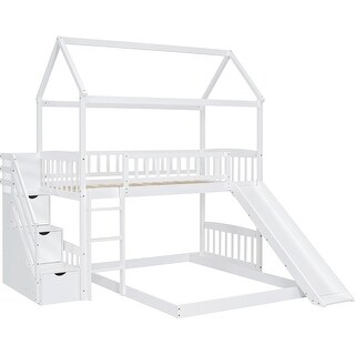 Twin over Full House Bunk Bed with Slide & Ladder - Bed Bath & Beyond ...