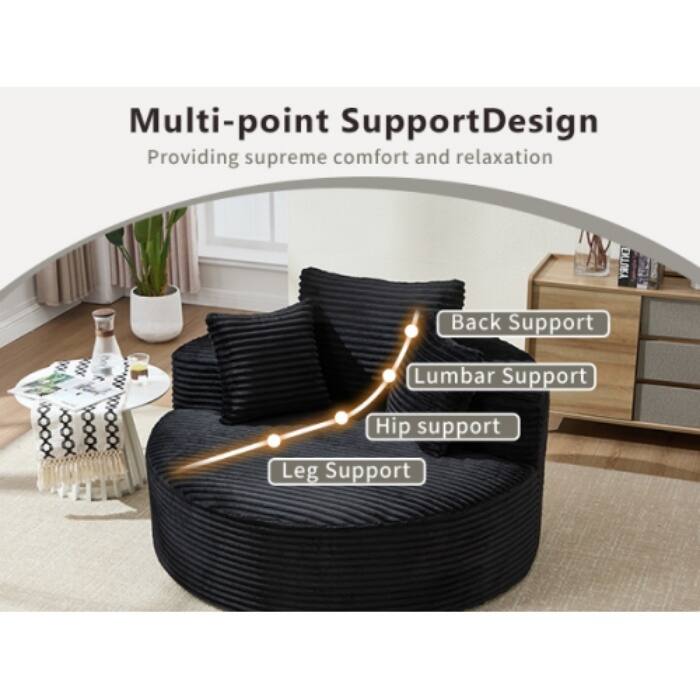 Round Memory Foam Sofa Bed, Cloud Sectional Couch with 3 Pillows for Living Room