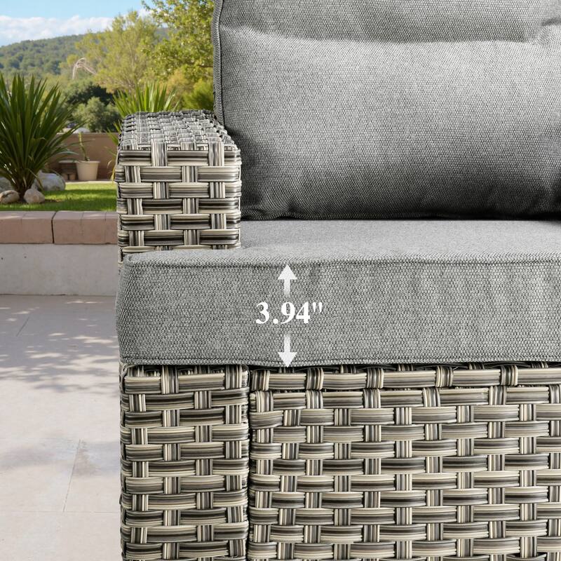 OVIOS 9 Pieces T shaped Seat Wide Armrest Swivel Chair Set With Solar-Powered Coffee Table