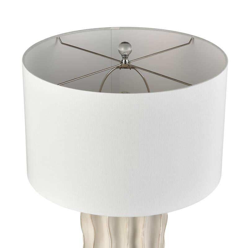 Elk Home Genesee White Glazed With White Linen Drum Shade Table Lamp