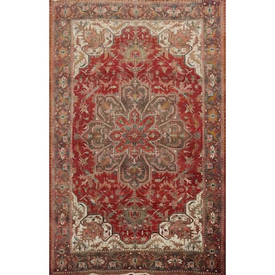 Hand Knotted Oriental 100% Wool Carpet Traditional Floral Red Heriz Area Rug - 10' 5'' X 7' 7''