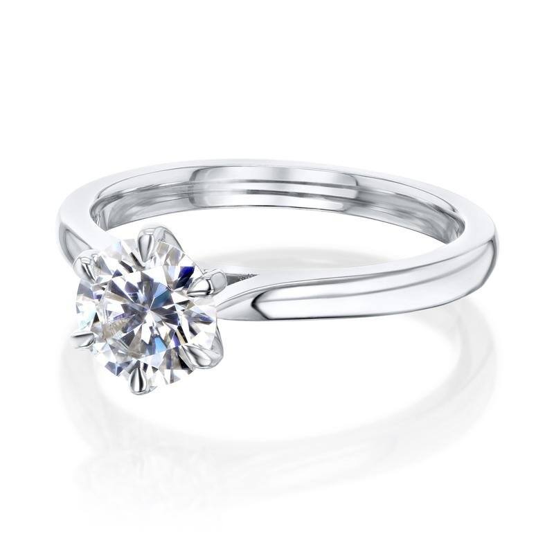 Kobelli 1 Carat Moissanite 14k Solid Gold Round Solitaire Comfort Fit 6-Prong Kyoto Ring