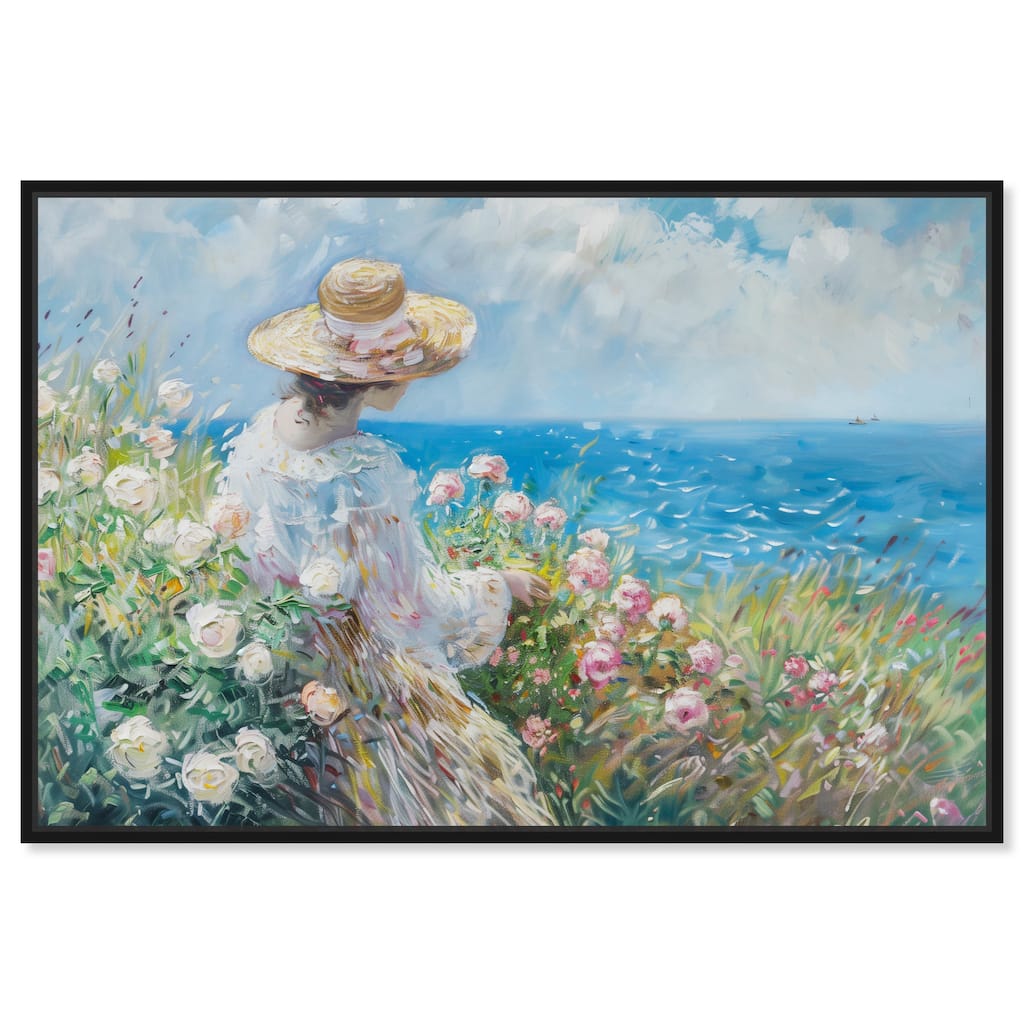 Art Remedy Gentle Sea Framed Impressionism 1 Piece Canvas Wall Art /Monet And Van Gogh Inspired Art