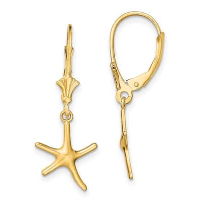 Curata 14k Yellow Gold Mini Dancing Sea shell Nautical Starfish Leverback Earrings 26.5x10.6mm