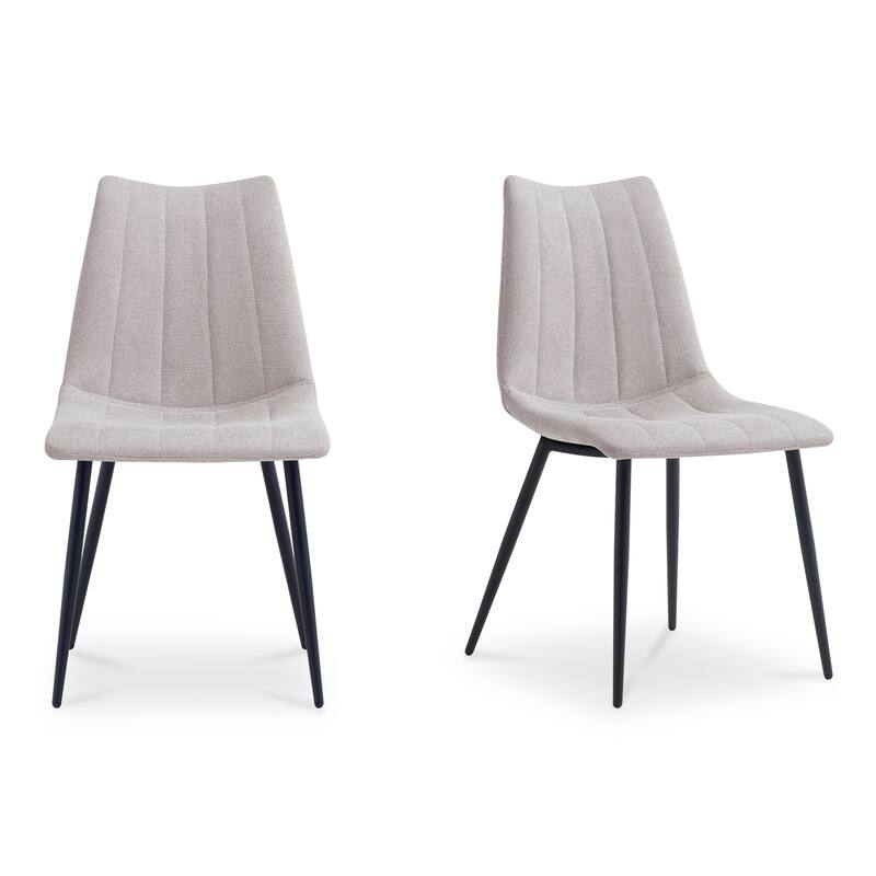 NADAAL STUDIOS Florian Dining Chair, Performance Fabric Upholstery, Vertical Stitching, Dark Grey - Set of 2 - Beige