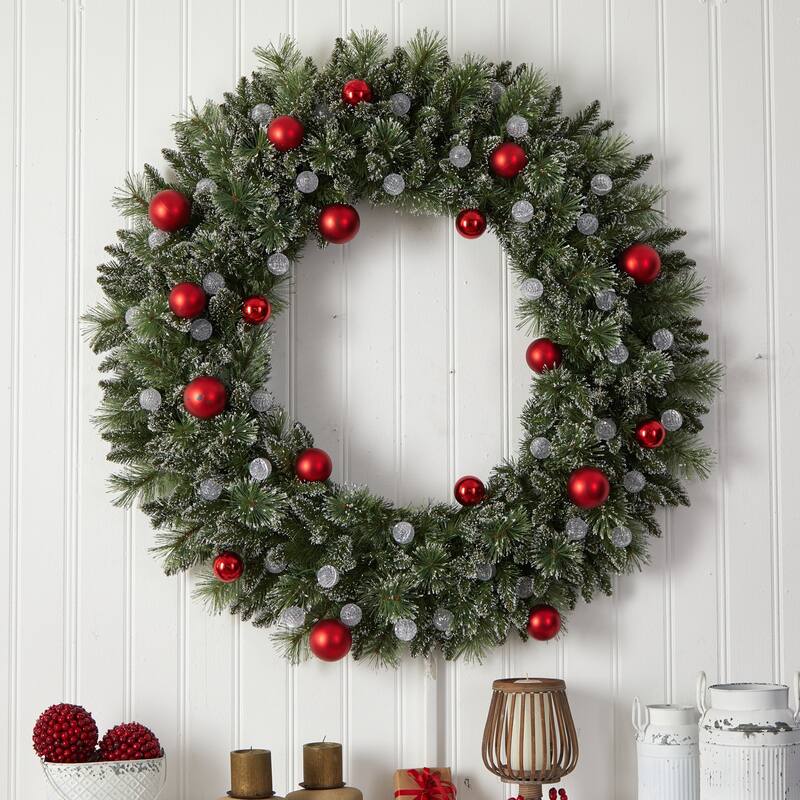 Pre-Lit Frosted Artificial Christmas Wreath, 48-Inch, LED Lights