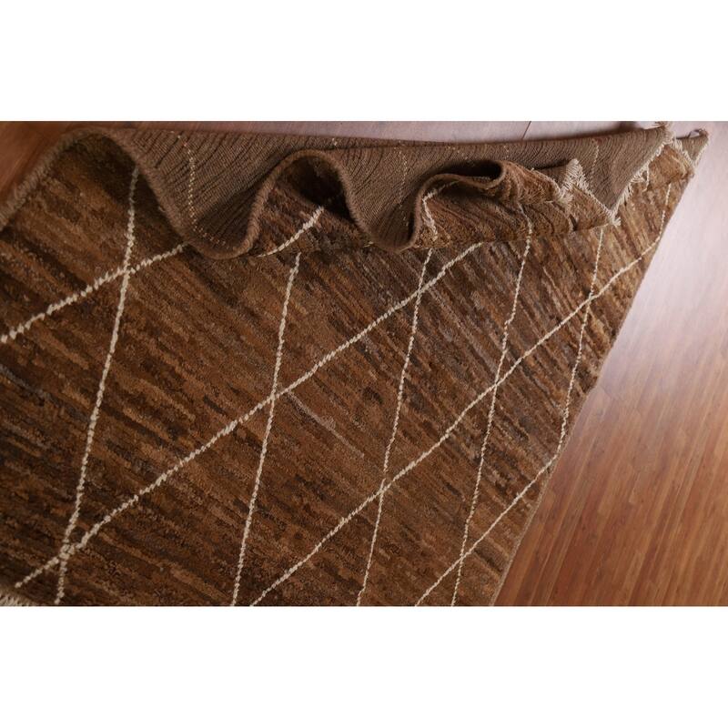 Hand Knotted Oriental 100% Wool Carpet Modern Trellis Brown Moroccan Area Rug - 6' 8'' X 5' 1''