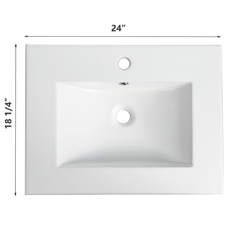 Durable White Ceramic Bathroom Vanity with Two Drawers, Scratch-Resistant Surface - 24in L