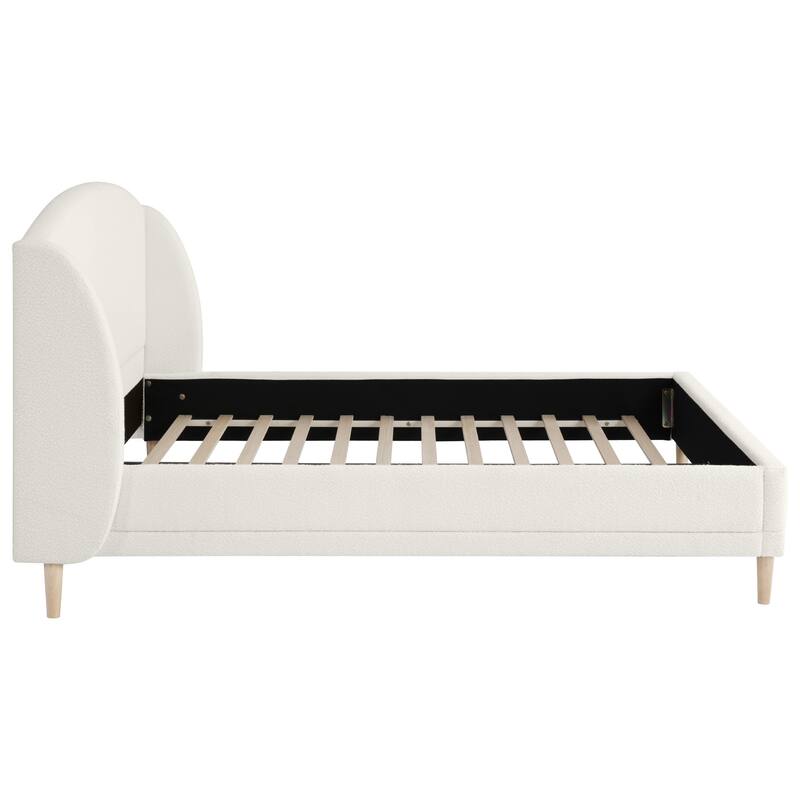 Queen Platform Bed with Wingback Headboard and Boucle Fabric