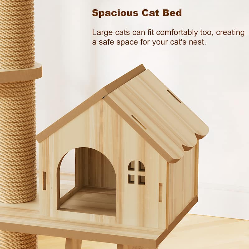 Anmytek Floor to Ceiling Cat Tree Adjustable Height Cat Tower with Scratching Post Wood Cat Condo Cave Bed Hammock