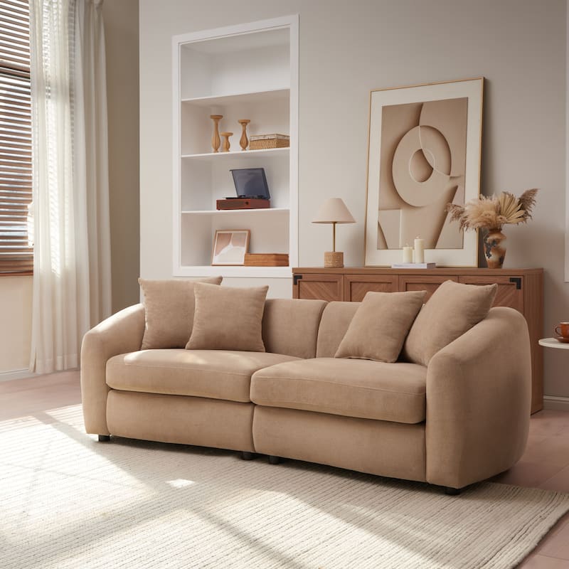 Christopher Knight Home - Modern Upholstered Velvet Curved 3-Seater Sofa with Plush Cushions - Camel