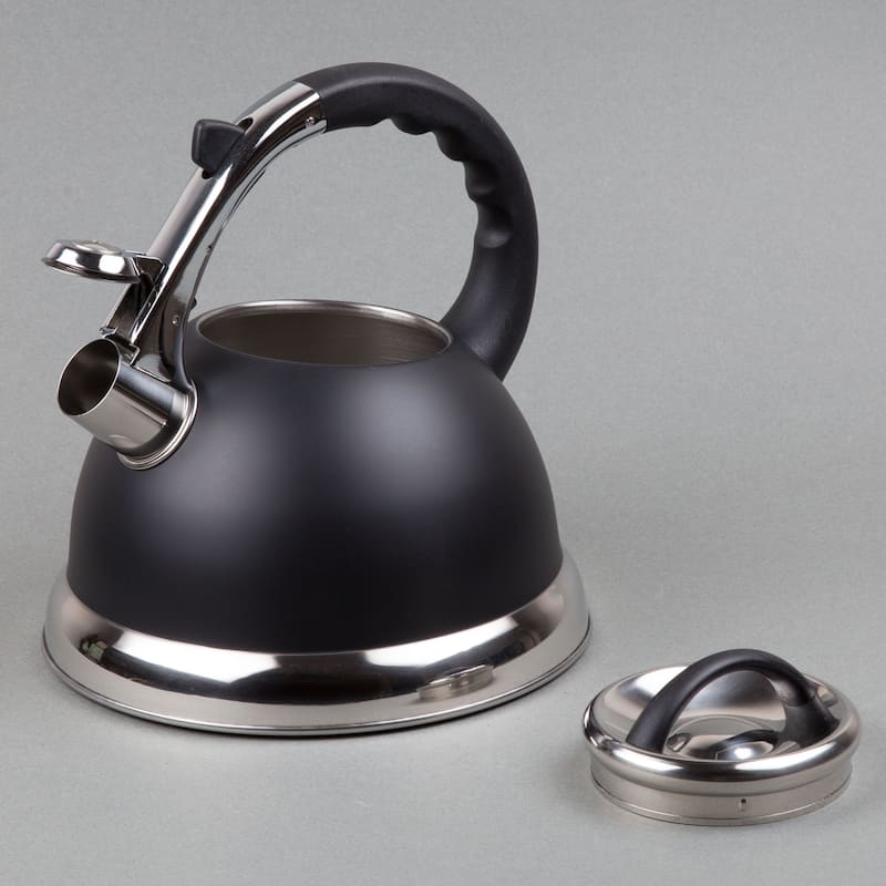 Creative Home Camille 3.0 Quart Stainless Steel Whistling Tea Kettle with Aluminum Capsulated Bottom, Opaque Black Color