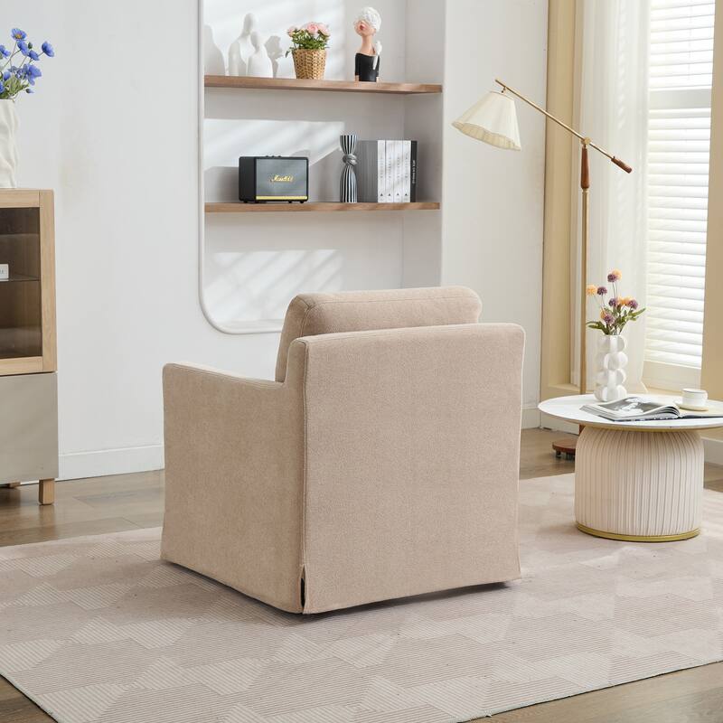 29.92'' Swivel Accent Chair, Upholstered Skirted Swivel Chair with Removable Back Cushion, 360 Degree Comfy Armchair