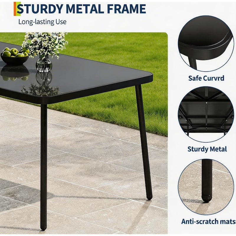 Outdoor Dining Set, with Tempered Glass Top & 6 Wicker Chairs