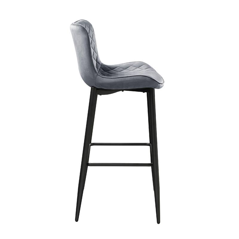 Aniya Bar Stool Chair Set of 2, Black Metal Legs, Dark Gray Velvet