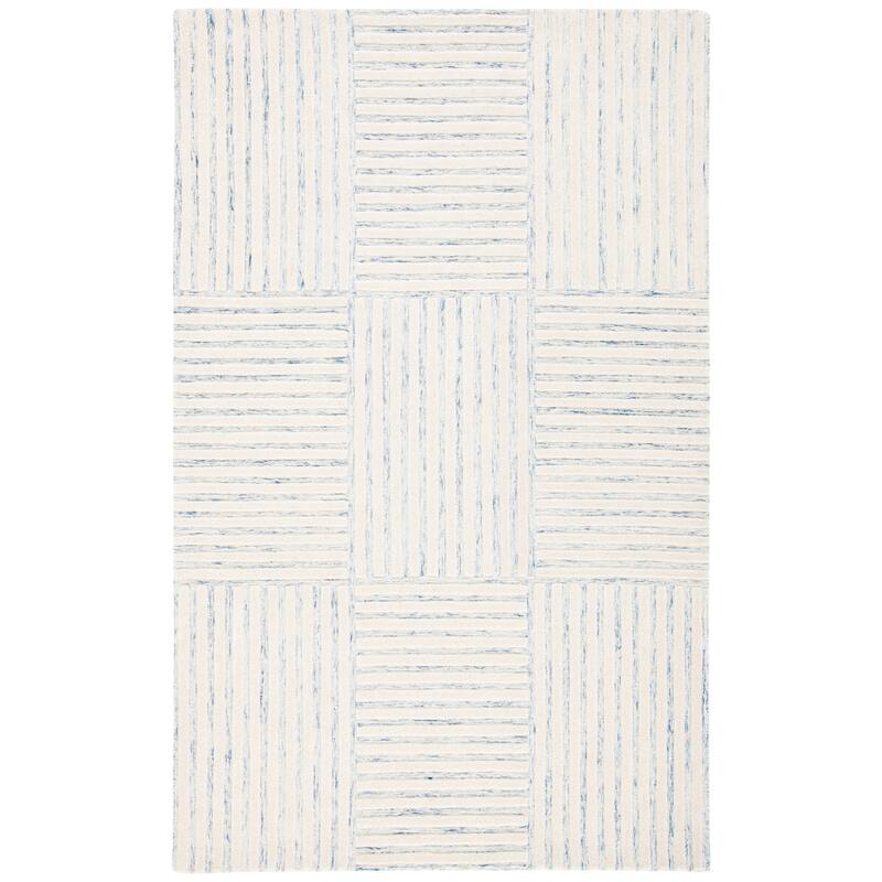 SAFAVIEH Handmade Metro Mavluda Stripe Wool Rug - 6' Square - Blue/Ivory