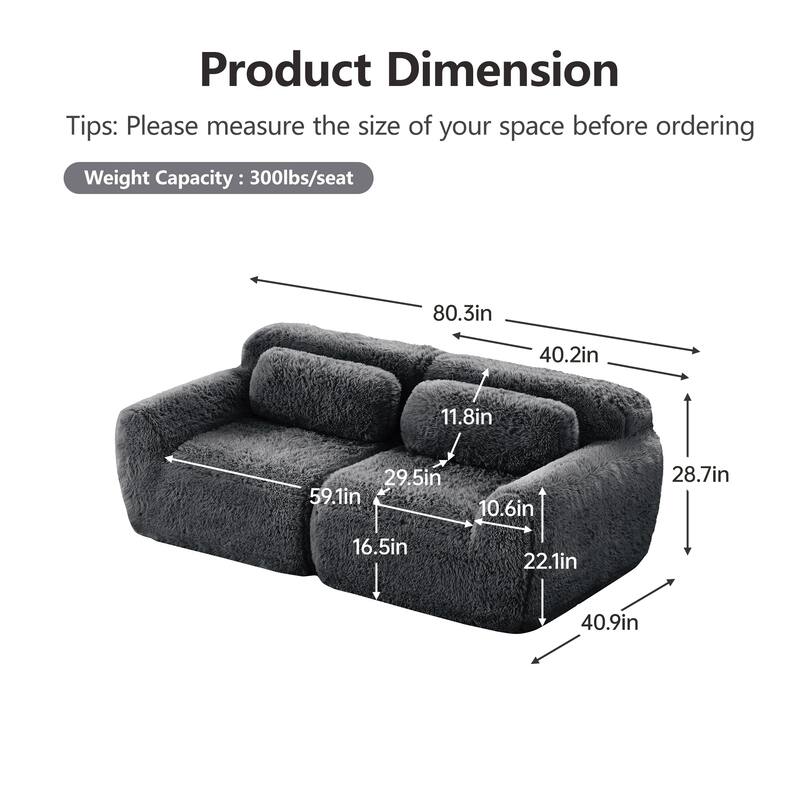 Modular Sectional Sofa, Plush Fabric Boneless Couch with Throw Pillows, 2/3/4-Seater Options, No Assembly