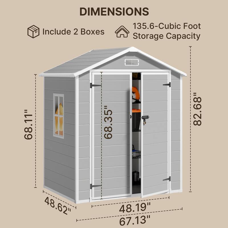 Durable Resin Outdoor Storage Shed with Floor, with Windows and Lockable Double Doors