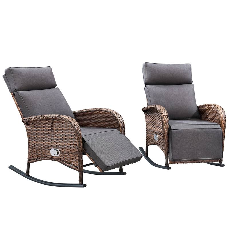 Pocassy Outdoor Patio Rocking Lounge Chairs with Adjustable Backrest Set.