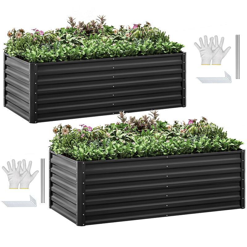 Moasis Outdoor Metal Raised Garden Bed with Gloves