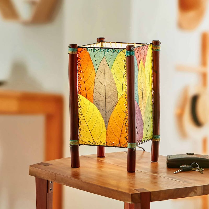Eangee Handmade Fortune Table Lamp, Cocoa Leaves Shade, 9 x 9 x 15 in.