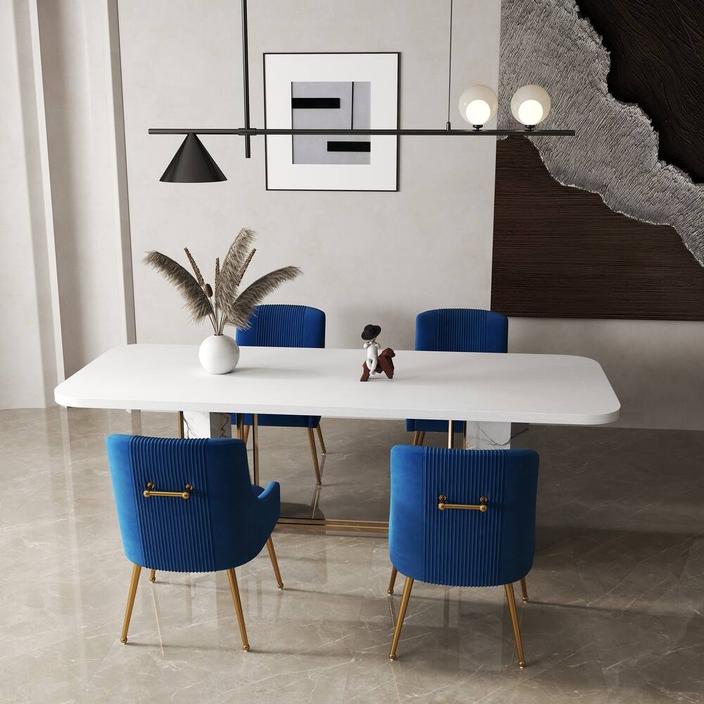 SEYNAR Modern Glam Boucle Pleated Velvet Dining Chair or Vanity Chair Set of 4 with Rear Handle