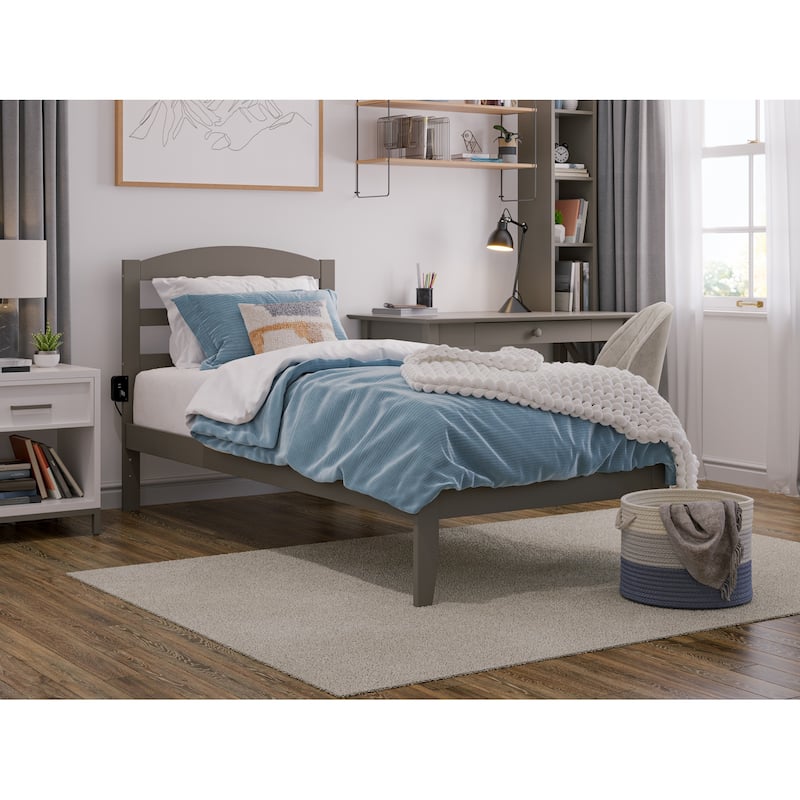 Warren Solid Wood Platform Bed with Attachable USB Charger - Grey - Twin XL