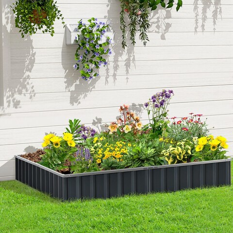 Outsunny 8.5x3ft Metal Raised Garden Bed, DIY Large Steel Planter Box, No Bottom w/ A Pairs of Glove for Backyard