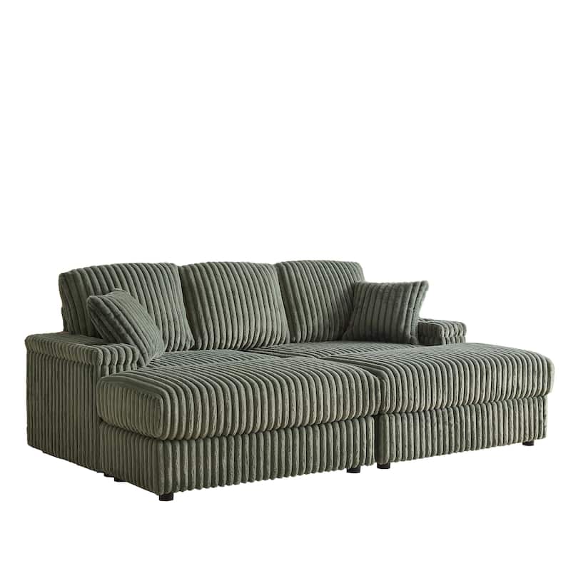 84" Corduroy 3-Seater Sofa with Storage, Ottoman and Cup Holders, Includes 5 Pillows