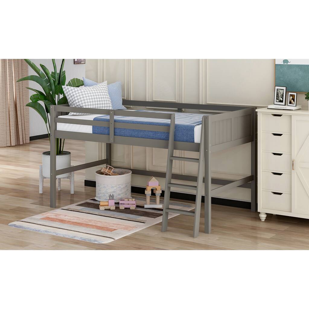 Twin Wood Loft Bed Low Loft Beds with Ladder