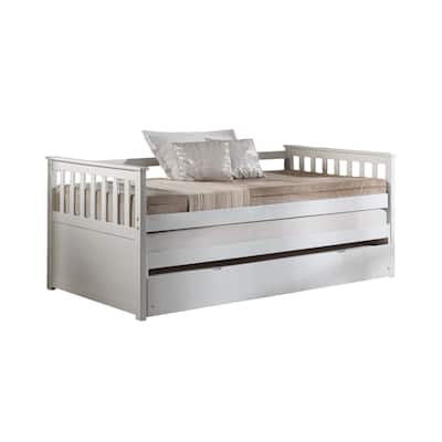 Twin Size Synthetic Wood Daybed with Roll-Out Bed and Slat Support